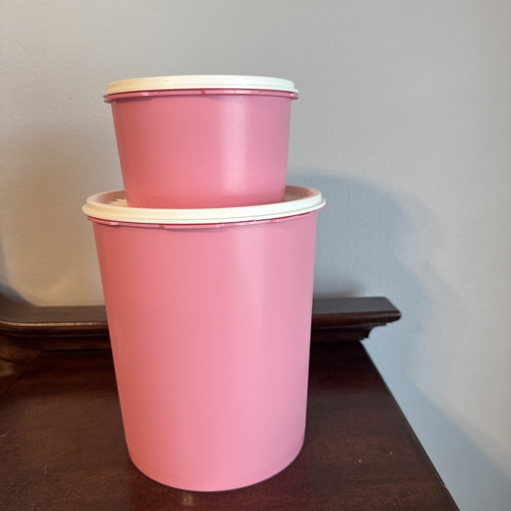 VTG #1298 & #805 Tupperware Pink Storage Container With White Lid No Design